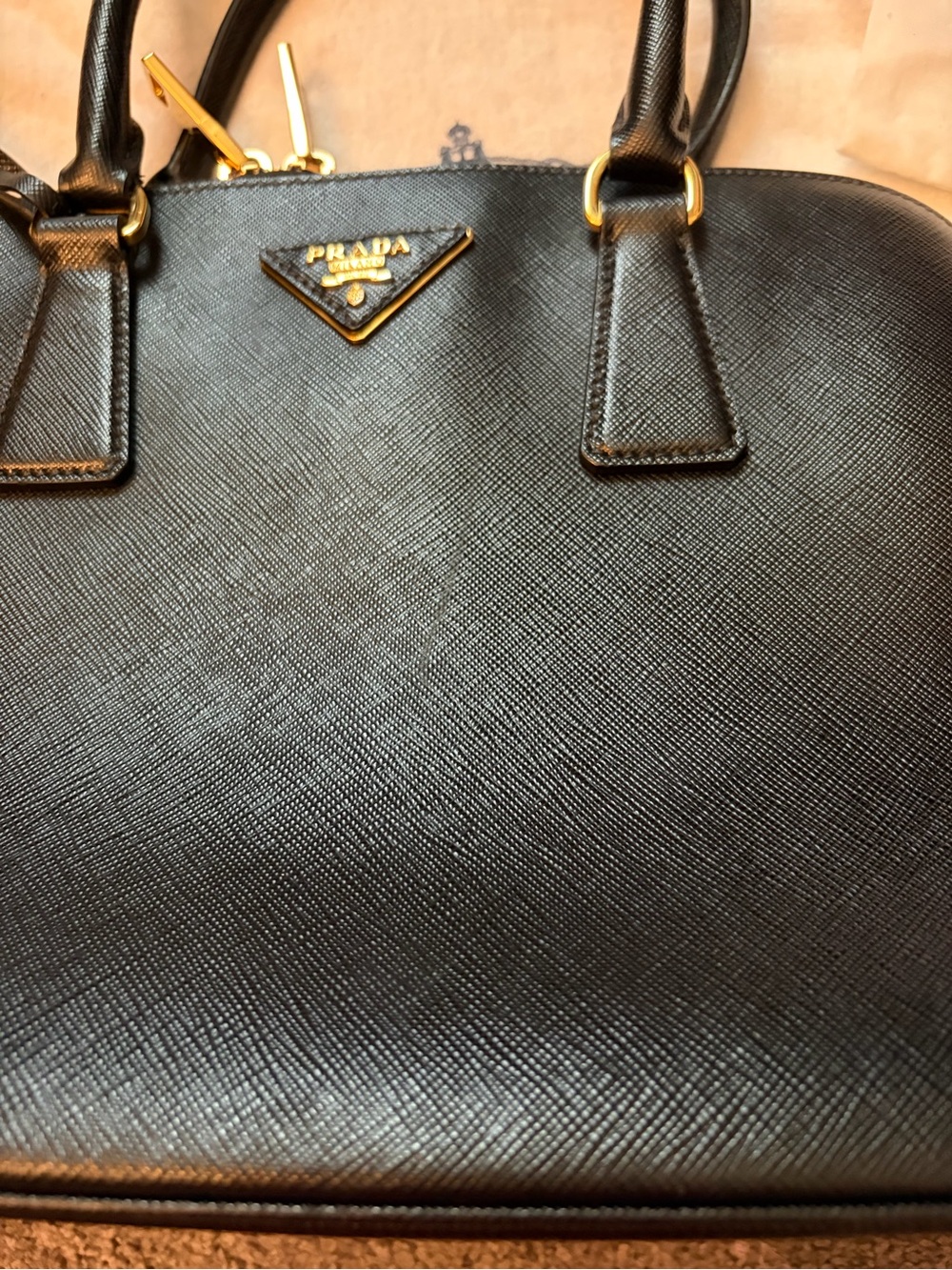 Prada Black Saffiano Satchel with Gold Hardware and Removable Strap - Picture 12 of 16